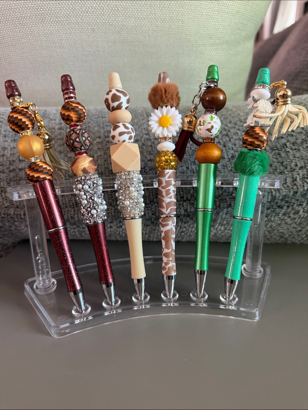 NWOT Handcrafted Beaded Decorative Pens - Assorted Brown & Green Set Of 6